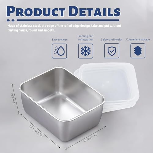 5 pcs Stainless Steel Food Storage Containers With Lids Airtight, Portable Freezer Storage Containers, Leak Proof Meal Prep Containers Reusable, Refrigerator Fresh-Keeping Box (Square)