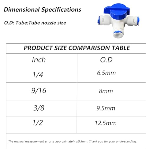 2pcs Water Filter Adapters 1/4" Auto Top Off Three-Way Valve with Switch, Push-to-Connect Outlet Fitting, Quick-Connect Plastic Pipe Connector for Reverse Osmosis Water Filtration Systems