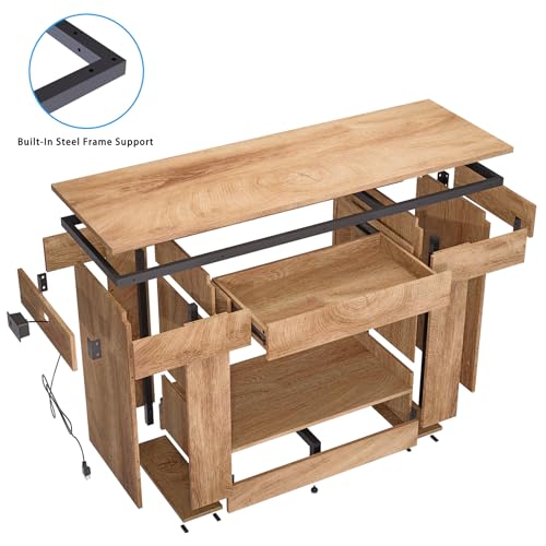 55–75/90 Gallon Aquarium Stand, 48 Inch Fish Tank Stand with Power Outlets & USB Ports, Heavy Duty Double Aquarium Stand for Turtle Reptile Terrarium, Farmhouse Tank Stand, Natural Wood - color: Natural
