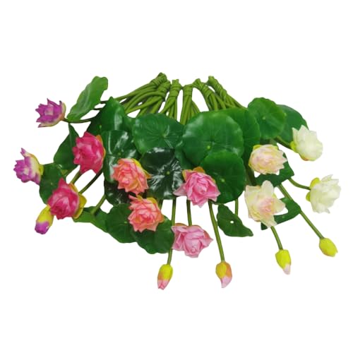 6 Pcs Water Lily Artificial Flower,10" Silk Plants Floating Flowers,Plastic Flowers Lotus Flowers,Realistic Fake Flowers Lotus Decor for Fish Tank Decoration Home Decor (Multicolor) - color: Multi Color
