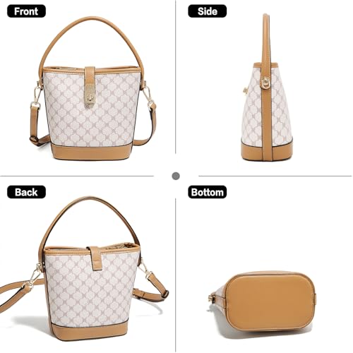 FOXLOVER Coated Canvas Bucket Crossbody Bags for Women Top-Handle Handbags Small Satchel Purse Trendy Twist Lock - color: White