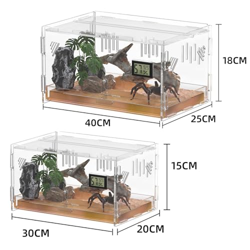 Reptile Terrariums with Temperature Hygrometer, 11.8"x7.9"x5.9" Acrylic Breeding Box Terrarium Cage Tank for Small Reptile Insect Home Office (Terrestrial) - size: Terrestrial--M (Tray)