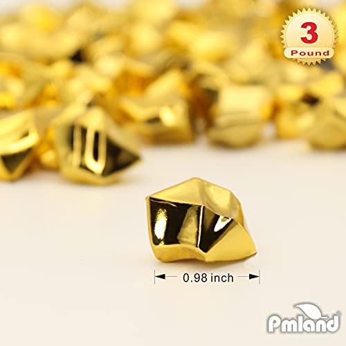 PMLAND Clear Fake Ice Rocks – 550 Pcs Large Gold Acrylic Gems Crushed Plastic Diamonds, 3 Lbs / 2.25 Quarts Bulk Vase Filler for Centerpieces Wedding Theme Décor Wedding Table Scatter - color: Gold