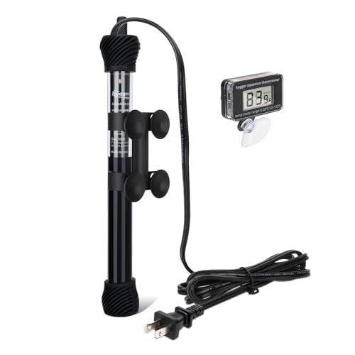 hygger ETL Certification Aquarium Heater, 50W/100W/200W/300W Submersible Fish Tank Thermostat Heater with Firm Double Pair Suction Cups for Coral Saltwater and Freshwater Tank with Thermometer (200W) - size: 200W