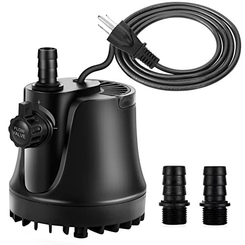 AQQA 265-800 GPH Submersible Aquarium Water Pump with Adjustable Switch, Water Removal and Drainage Sump Cleaning Pump with 2 Nozzles for Aquarium, Pond, Fish Tank, Hydroponics, Backyard (25W 400GPH) - size: 25W 400GPH