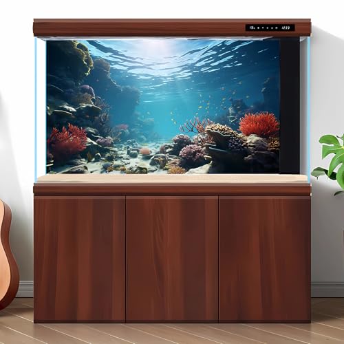 Under The Sea Aquarium Background Underwater World Fish Tank Background Ocean Floor Coral Reef Sunray Terrarium Backgrounds Tropical Fish Ocean Aquarium Backgrounds for Fish Tank Decorations 24x12in - color: Ocean Blue, size: 24(W)x12(H)inches/ 60(W)*30cm