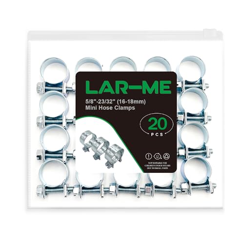 7/16" Small Fuel Injection Hose Clamps, 20PCS Gas Line Hose Clamp, Adjustable Pipe Hose Clip Tube Clamps for Automotive,Agriculture,Plumbing, 5/8"-23/32" Dia - size: 5/8"-23/32" (16-18mm)