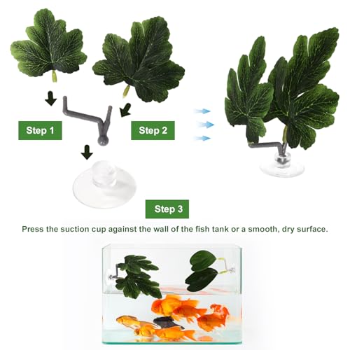 Lyreh 4pcs Betta Leaf Hammocks, 4 Styles Suction Cup Fish Tank Decor Leaves Fish Tank Plant Decor Accessories for Simulating Natural Habitats(Green)