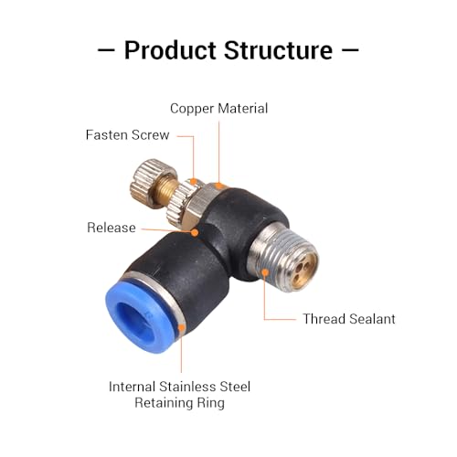 10Pcs Push to Connect Air Flow Control Valve, Blue 5/16in Tube OD x 1/8" Male Thread 90 Degree Elbow Speed Control Valve Pneumatic Connector Quick Fittings - size: Male Thread G1/8 x Blue (10pcs)