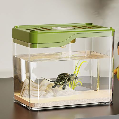 Multifunctional Aquarium with Led Lights, Clear Desktop Fish Bowl for Home Decor Tanks Led Desktop Aquarium Square Clear Tanks - color: Green, size: E
