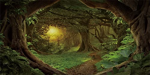 AWERT 36x20 inches Psychedelic Forest Terrarium Background Dim Old Trees Woodland Reptile Habitat Background Green Rainforest Aquarium Background Vinyl Background - size: 36x20in/90x50cm