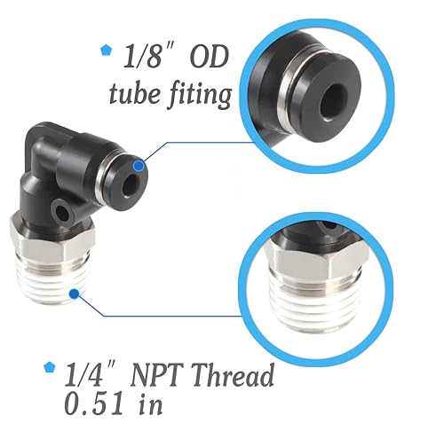 1/8 Air hose fittings, Air fittings Male Elbow 1/8 Inch Tube OD x 1/4 NPT Thread Push to Connect Fitting, PL-1/8-N2 (Pack of 10) (1/8-1/4) - size: OD 1/8 - NPT 1/4