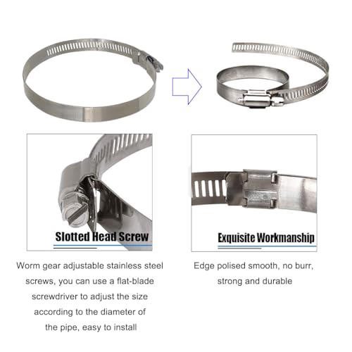 Adjustable Stainless Steel Worm Gear Hose Clamps Water Pipe Clamps 4 Pcs (8 Inch)