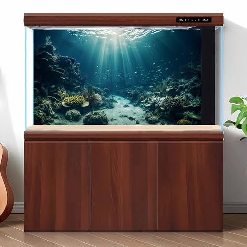 Ocean Floor Fish Tank Background Under The Sea Coral Reef Aquarium Background Underwater Aquatic Plants Corals Rock Terrarium Backgrounds Tropical Fish Deep Sea Fish Tank Backgrounds Decor 30x12in - color: Dark Blue, size: 24(W)x12(H)inches/ 60(W)*30cm(H)