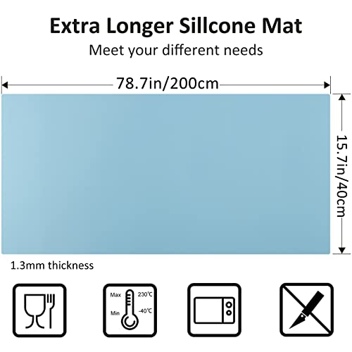Large Silicone Heat Resistant Mat 78.7” x 15.7”, Nonslip Silicone Mats for Kitchen Counter, Countertop Protector, Nonstick Waterproof Craft Mat Table Placemat, Cyan - color: Cyan, size: 78.7"L x 15.7"W