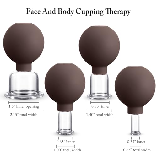 BBTO 4 Pcs Glass Facial Cupping Set Silicone Vacuum Suction Massage Cups Skin Tightening Therapy for Face Body Eyes Back Shoulder Pain(Brown) - color: Brown