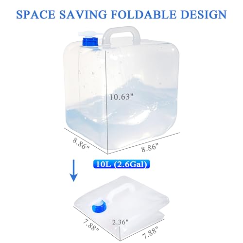 Collapsible Water Container with Spigot & Hook, BPA Free Water Jug, Foldable Carrier Bucket, Water Storage Container for Camping Hiking Survival Kit, 2-Pack (10L/2.6 Gallon) - size: 2.6 Gallon