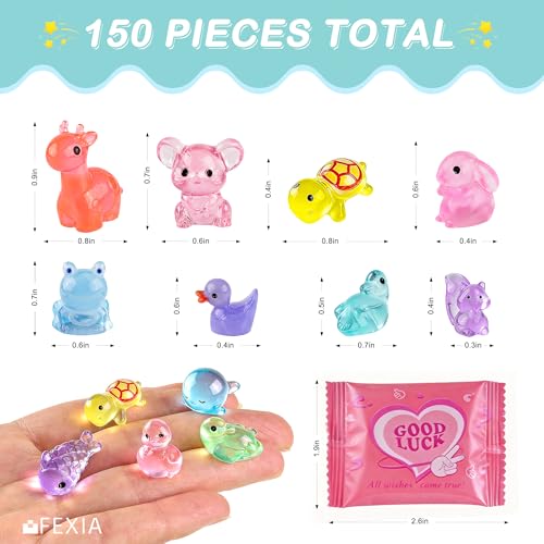 FEXIA 150Pcs Mini Resin Animals Mystery Blind Bag Glow in The Dark Animal Figures Cute Micro Miniatures for Fairy Garden, Terrarium, Micro Landscape Aquarium Decor, DIY Crafts, Party Favors Gifts - color: Mystery Bag-150pcs