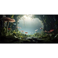 AWERT 30x12 inches Aquarium Background Foggy Stone Mushroom Moss Terrarium Background Polyester Green Plants Cave Fish Tank Background - size: 30x12in/75x30cm