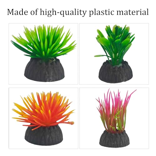 6PCS 1 Inches Tall Seaweed Grass Artificial Aquarium Plants, Plastic Fish Tank Decorations for Freshwater and Saltwater Tanks(Green Orange Pink) - color: Green Orange Pink, size: 1 Inches