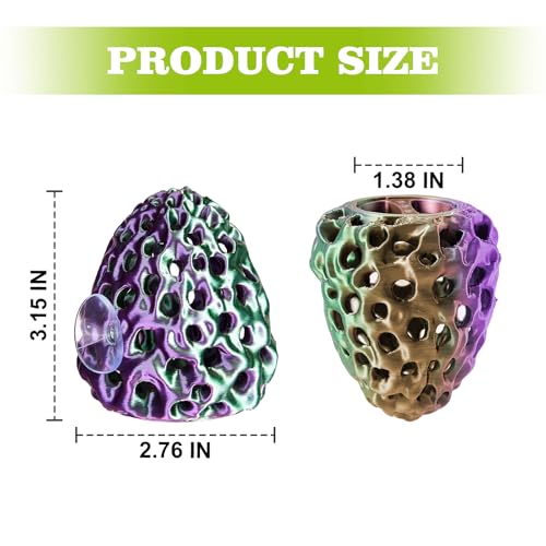 Shrimp Dome Hide, Shrimp Hides for Aquarium, Betta Fish Hideout with Suction Cup, Betta Habitat Tank Ornament Accessories, Aquarium Decor for Small Fish Guppy Hiding Resting (Lid Green Purple) - color: Green Purple Gradient with Lid