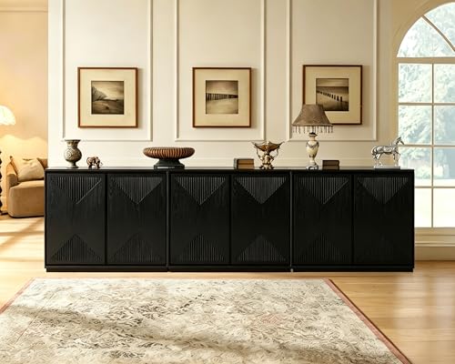 LKTART Buffet Cabinet Sideboard with Storage,Mid Century Modern Entryway Cabinet with Doors &Shelves,Narrow TV Media Console Table,Black,3 Pieces - color: D- Black, size: 3 Pieces