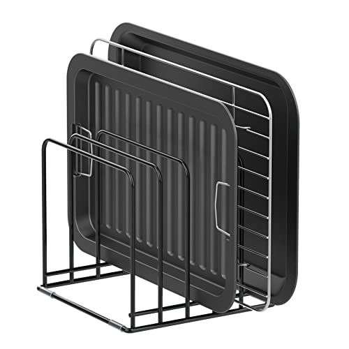 KORRTFID Kitchen Cabinet Organizer, Steel Cookware Holder, Divided Holder with 5 Slots for Skillets Baking Tray and Chopping Board Rack - Baking Pan Holder Storage (1 PC) - style: 1 PC