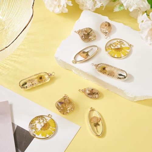 Transparent Flower Resin Charms Round Gold Edge Dried Floral Pendants Flat Round Clear Gold Foil Floral Charms for Necklace Bookmark Keychain Jewelry Making - color: Flower-7