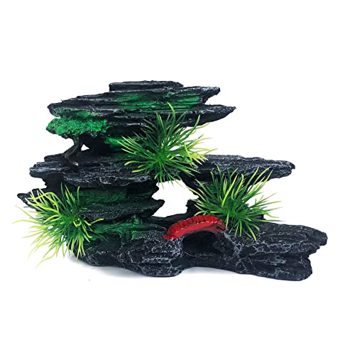 J-star Medium Aquarium Rock Mountain Decor – Realistic Resin Landscape Ornament for Fish Tanks – Enhances Underwater Scenery, Easy to Clean, Safe for Fish - size: Medium