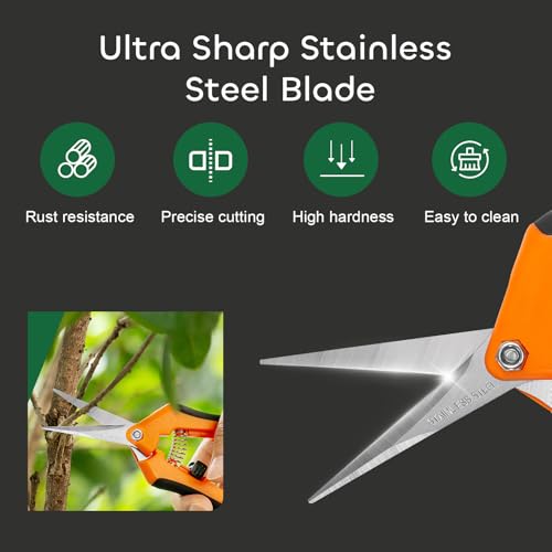 GROWNEER 3 Packs 6.5 Inch Pruning Shears Gardening Hand Pruning Snips Gardening Scissors with Straight Stainless Steel Precision Blades