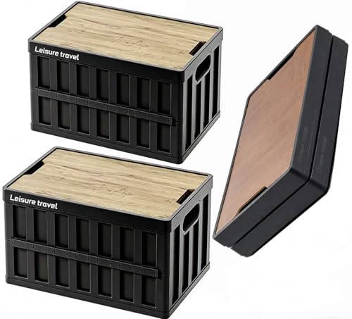 VIMI 50L Collapsible Storage Bins with Lids Stackable Utility Crates with Handles Plastic Large Folding Containers for Organizing Tools,Books,Food,Drinks,Camping&Transport (Black-2 Pack) - color: Black-2 Pack