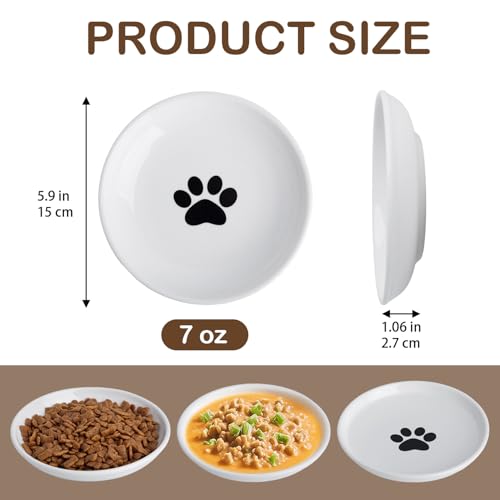 Cat Food Bowl Set of 3, Ceramic Cat Bowls, Anti Whisker Fatigue Cats Bowl Set,5.9 Inches Shallow Wide Kitten Plates for Wet/Dry Food, Indoor Pets(Paw) - color: Cat Paw, size: 3pc