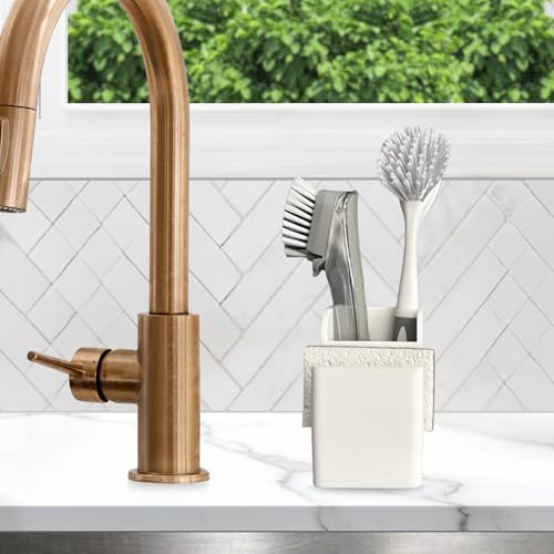 Spacewiser TidyNook Silicone Sink Caddy - Sponge Holder for Kitchen Sink, Dish Brush Holder, Fits Scrub Daddy Sponges, Scrub Mommy, and all Dish Sponges, Compact Kitchen Sinks Organizer Caddy, No Rust - color: White