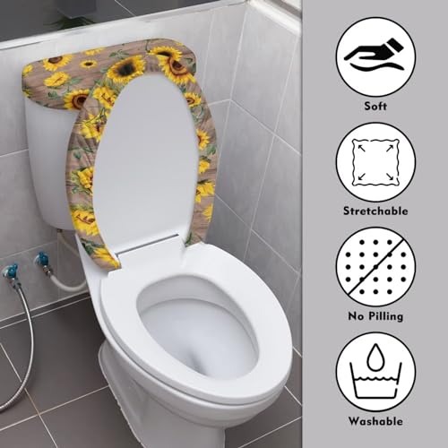 Bathroom Toilet Tank Lid Cover Set of 2, Bathroom Cover Stays in Place Soft Toilet Lid Seat Cover Home Decoration Fits Most Size Toilet Tanks & Lids, Sunflower Wood Grain Print - color: Sunflower Wood Grain Print