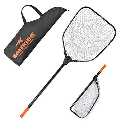 KastKing Brutus Fishing Net, Foldable Extendable Fish Landing Net, Lightweight & Portable Fishing Net with Soft EVA Foam Handle, Holds up to 44lbs/20KG, Fish-Friendly Mesh for a Safe Release - size: 75" Total Length(extendable), style: Silicone Net