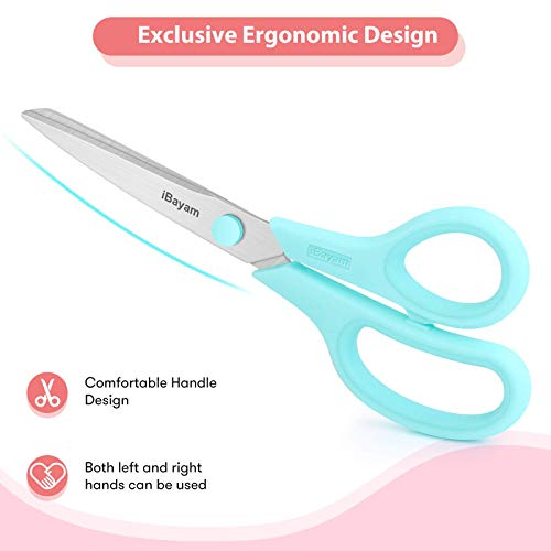 Scissors, iBayam 8" All Purpose Scissors Bulk 3-Pack, Ultra Sharp 2.5mm Thick Blade Shears Comfort-Grip for Aesthetic Fun Cute School Office Teacher Desk Crafts and Art Supplies Accessories Essential - color: Pastel Pink, Soft Purple, Macaron Blue, size: