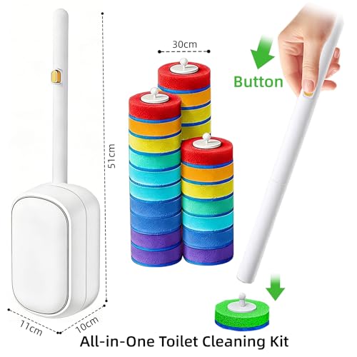 Disposable Toilet Brush and Holder Set with 28 Refills, Wall Mounted Toilet Bowl Cleaner Wand Cleaning System Bathroom Cleaning Supplies (Toilet Brush + 28 Refills)