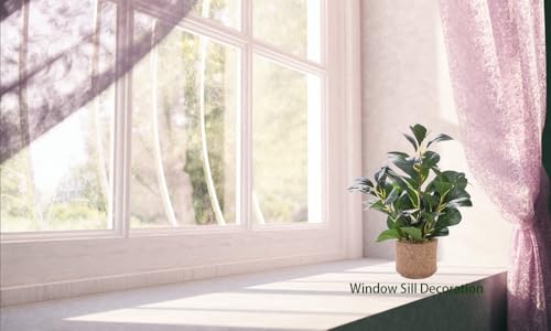 12.6" Fake Plants in Brown Ceramic Vase Realistic Ficus Leaf Faux Plant for Desk Book Shelf Bathroom Office Kitchen Counter Bedroom Small Space Ready to Display Artificial Indoor Plant Decor