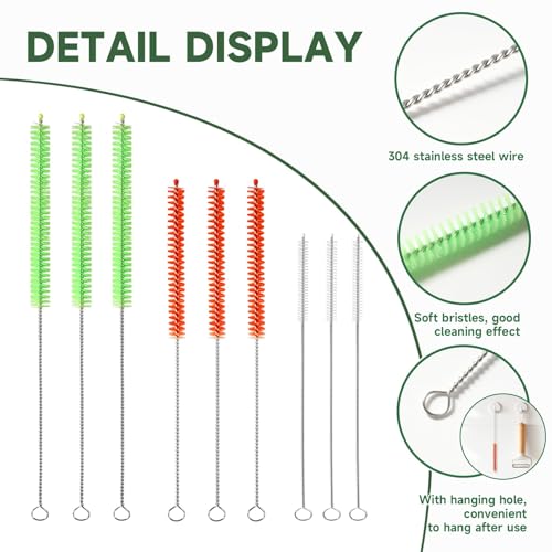9PCS Reusable Long Colored Straw Cleaner Brush Set 12" Bendable,Capable of Cleaning Various Metal, Silicone, Plastic, Bamboo,Glass Straws Tubes Diameters Ranging from 4-16mm