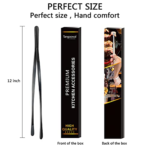 12-Inch Professional Kitchen & Cooking Tweezers Tongs - Stainless Steel Long Tweezer Tongs - Black Coated - BBQ,Plating,Multi-use - color: Black