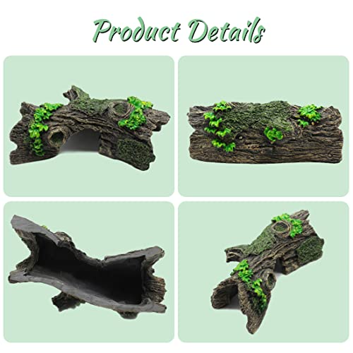 2PCS Small Aquarium Trunk Decoration Hollow Tree Trunk Hideout Log Hideaway Fish Tank Resin Wood Ornament Reptile Habitat Cave for Fish and Shrimp to Swim(6.7X 3.3 x 3'')