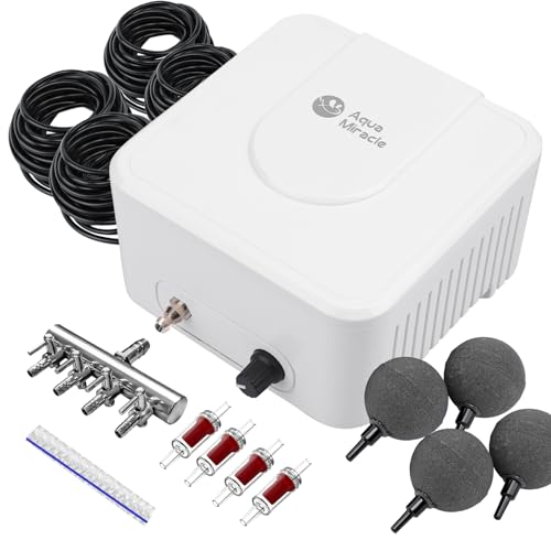 AquaMiracle All-in-One Koi Pond Aerator for Outdoor Ponds up to 3000 Gallons, Pond Air Pump Pond Aeration System with 4-Outlet Manifold Airline Tubing Air Stones Check Valves - size: Up to 3000 Gallon