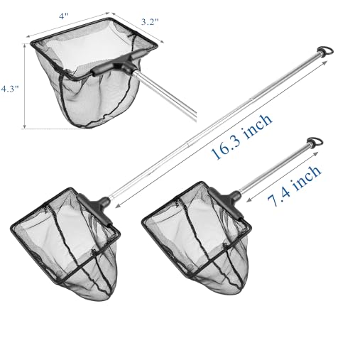 Lpraer Aquarium Fish Net with Extendable Stainless Steel Long Handle Fine Mesh Net for Fish Tank - size: SML 3PACK
