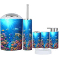Bathroom Accessory Set 6 Piece Underwater Scene Coral Reef Tropical Fish Toothbrush Holder, Toothbrush Cup, Soap Dispenser, Soap Dish, Toilet Brush Holder, Trash can