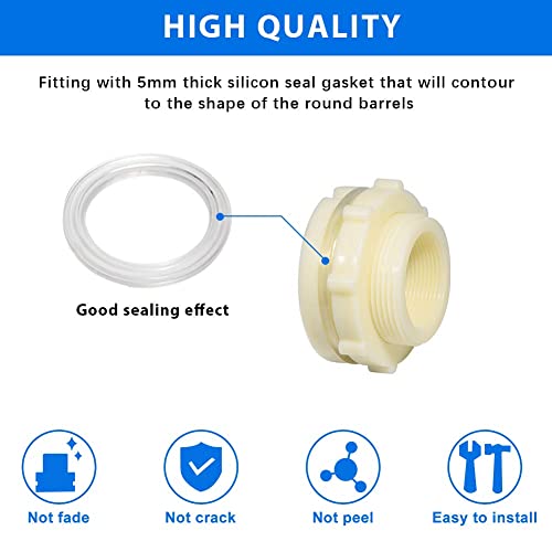 Quickun 1-1/4" ABS Bulkhead Water Tank Connector Adapter Fitting Thru-Bulk Pipe Fitting (Pack of 4) - size: 1.25 Inch, style: Set of 4