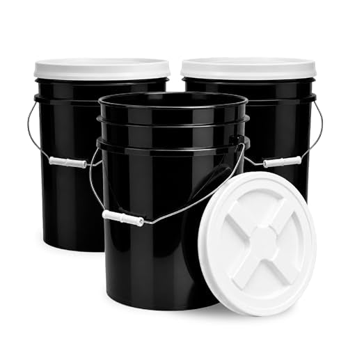 ePackageSupply 5 Gallon Bucket - Food Grade Bucket with Airtight Gamma Seal Screw-On Lid, BPA-Free, Heavy-Duty 90 Mil HDPE Plastic, Bulk Storage, Durable Container, Made in USA, Black/White, 3 Packs - color: Black/White, size: 3 Packs