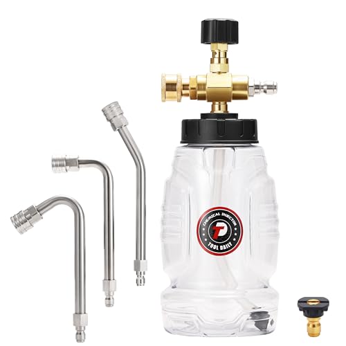 Tool Daily Chemical Injector for Pressure Washer, Adjustable Chemical Injector Bottle with Straw, 3 Curved Rods, Black Soap Nozzle, 1/4” Quick Connect, 3600 PSI - style: Injector with 3 Rods
