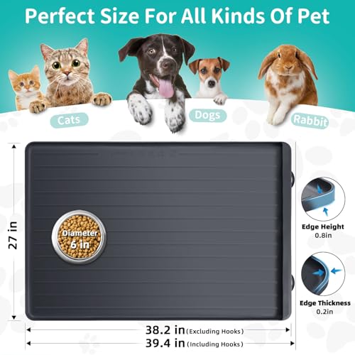 Dog Mat for Food and Water - 39.4" x 27" Large Pet Feeding Mats with Residue Collection Pocket - Waterproof Dog Cat Bowl Mat with High Edges to Prevent Water and Food Spills (Black) - color: Black