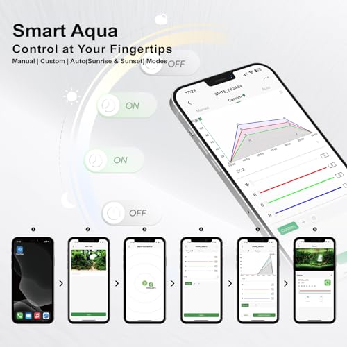 MagTool Brite Series Auto Aquarium LED Light with App-Controlled RGB+W LEDs, ADA Style Extendable Bracket, Supports Custom Sunrise/Sunset Colors in Manual/Auto/Custom Modes (Brite 45)