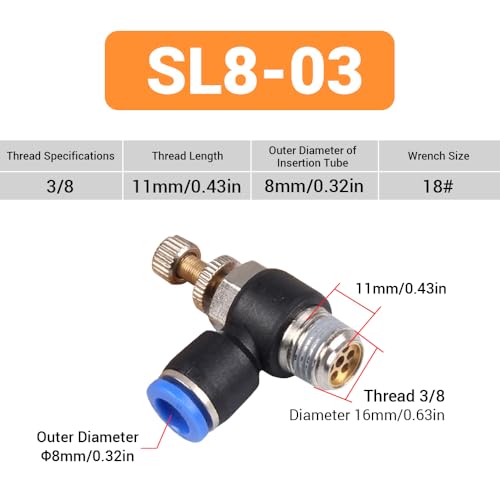 5Pcs Push to Connect Air Flow Control Valve, Blue 5/16in Tube OD x 3/8" Male Thread 90 Degree Elbow Speed Control Valve Pneumatic Connector Quick Fittings - size: Male Thread G3/8 x Blue (5pcs)